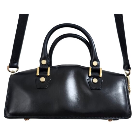 Francesco Rogani Black Leather Structured Handbag Gold Hardware Top Handle - Picture 5 of 16